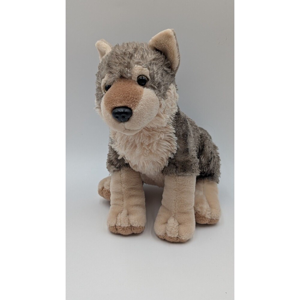 Wild Republic Sitting Grey Brown Timber Wolf Plush 12” Realistic Plush Stuffed